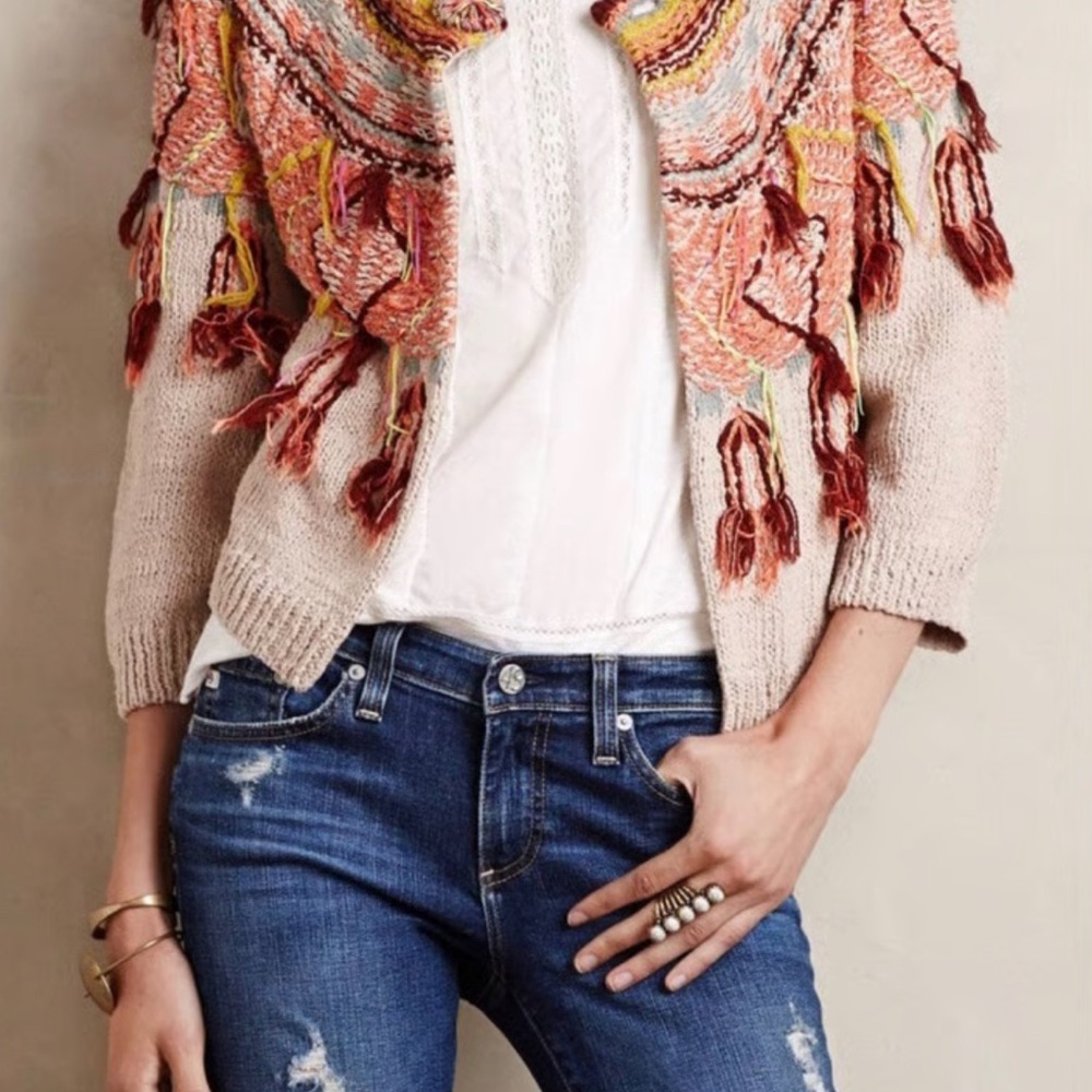 NWT Anthropologie Guajava Fringe Cardigan By Moth Size Medium